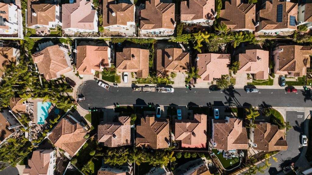 Aerial view of suburban neighborhood in Citrus Heights California