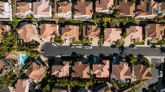 Aerial view of suburban neighborhood in Citrus Heights California